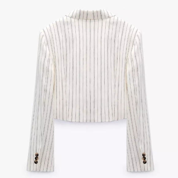 ZARA Womens Long Sleeves Linen Blend Short Cropped Blazer Jacket Size XS - Picture 4 of 15
